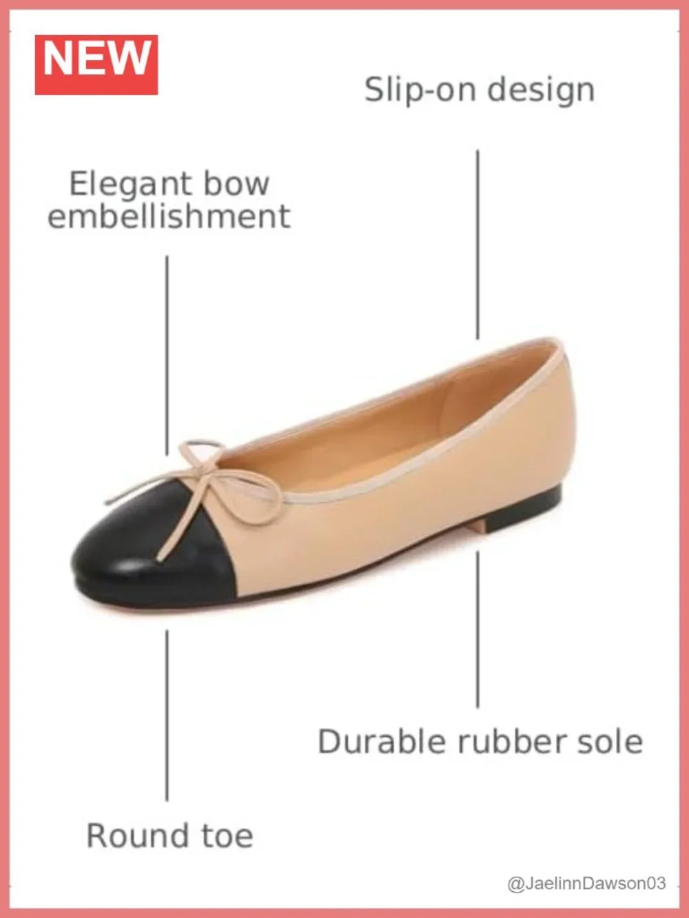 Women's Cap Toe Ballet Flats Two Tone Bow Flats Slip on Round Toe Casual Work